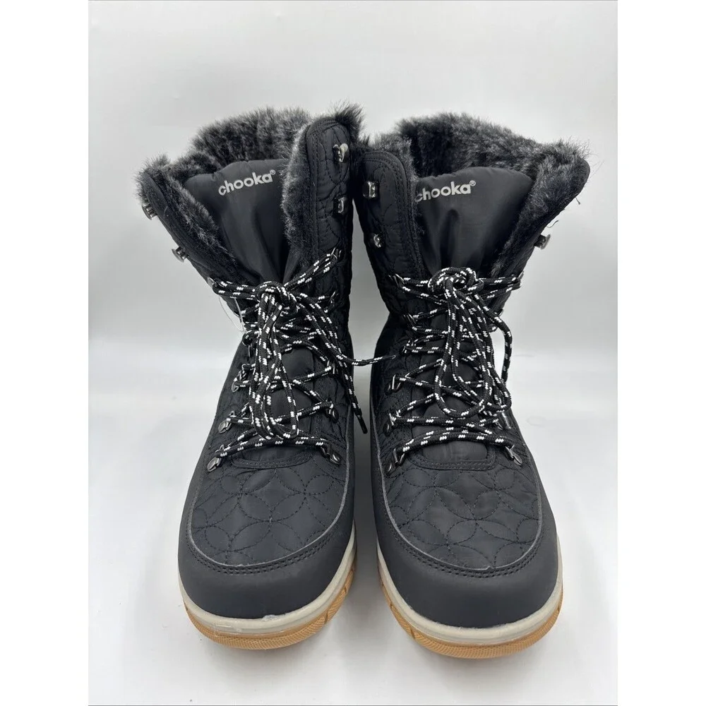 Chooka Women's Belltown Black Mid Faux Fur Insulated Winter Snow Boots 11